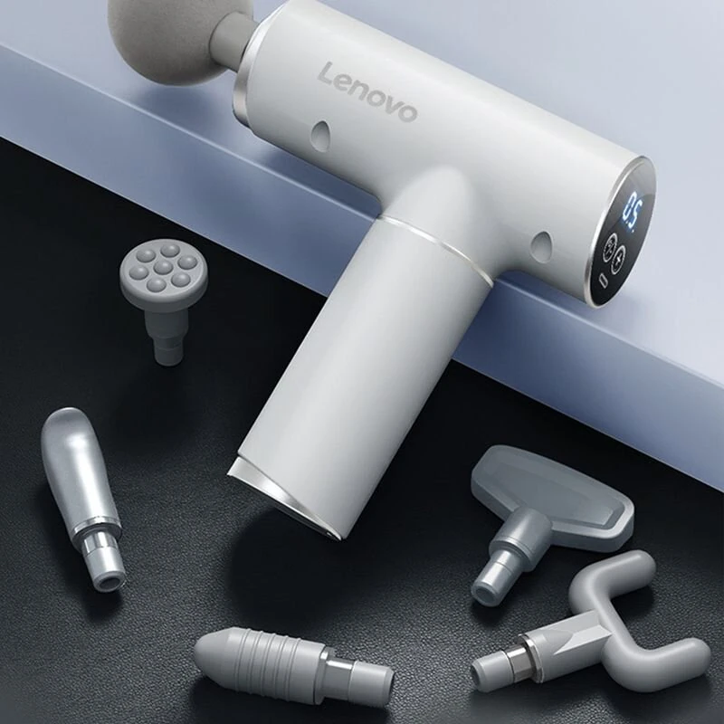 (image for) Lenovo Portable Lightweight N2 Fascia Gun 3200 RPM Massage Device with 6 Attachments and 5 Adjustable Speeds, 1800mAh Battery for Muscle Relaxation